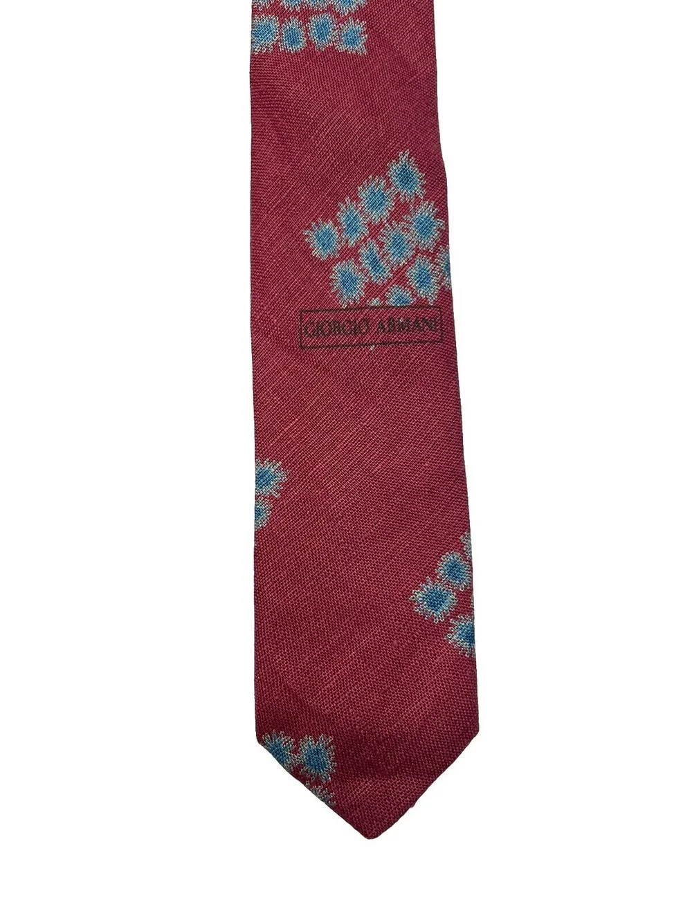 Giorgio Armani Authentic Cravatte Neck Tie 100% Lino Flax Lin Burgundy Italy